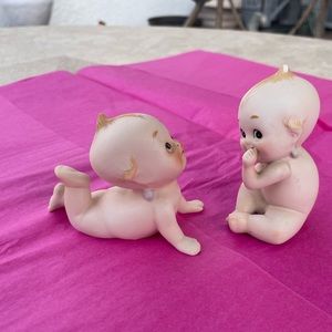 2 Darling Vintage Kewpie Dolls Bisque Porcelain Winged Figurine Baby Kitsch